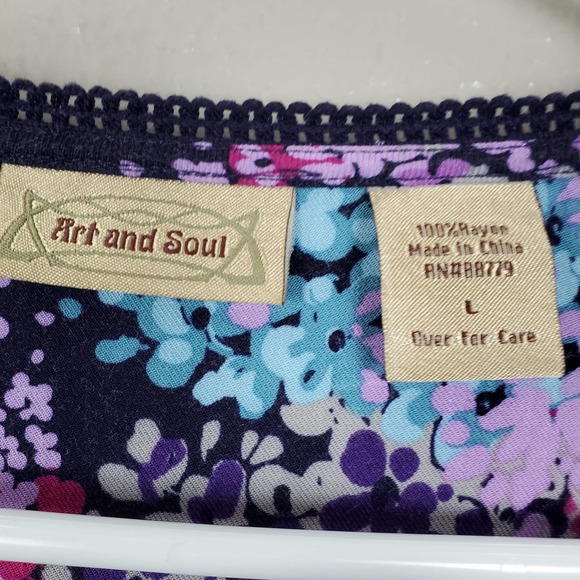 Art and Soul Jewel Tone Floral Boho Peasant Tunic w/Tie, Lace & Ruffles L - Picture 3 of 4